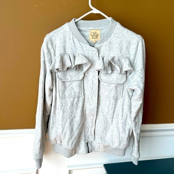 Chaser Heather Grey Women’s Ruffle Zip Up Sweatshirt Size Medium - Picture 1 of 5